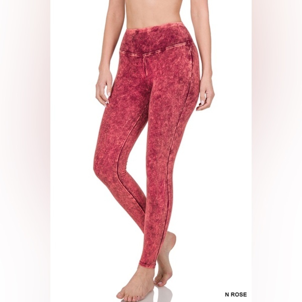 NEW! Zenana Mineral Washed Wide Waistband Yoga Leggings - Picture 2 of 3